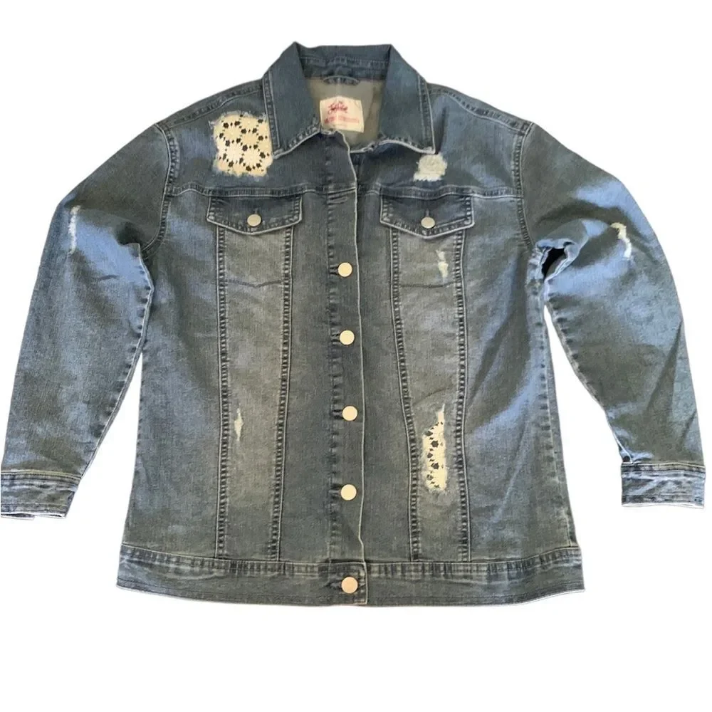 Justice Distressed Jean Jacket Lace Patch Plus Size 18-20 XXL Brand New